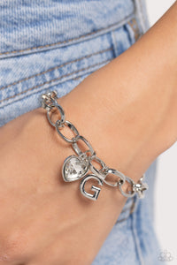 hearts,initials,lobster claw clasp,rhinestones,white,Guess Now Its INITIAL - White - G Rhinestone Heart Bracelet